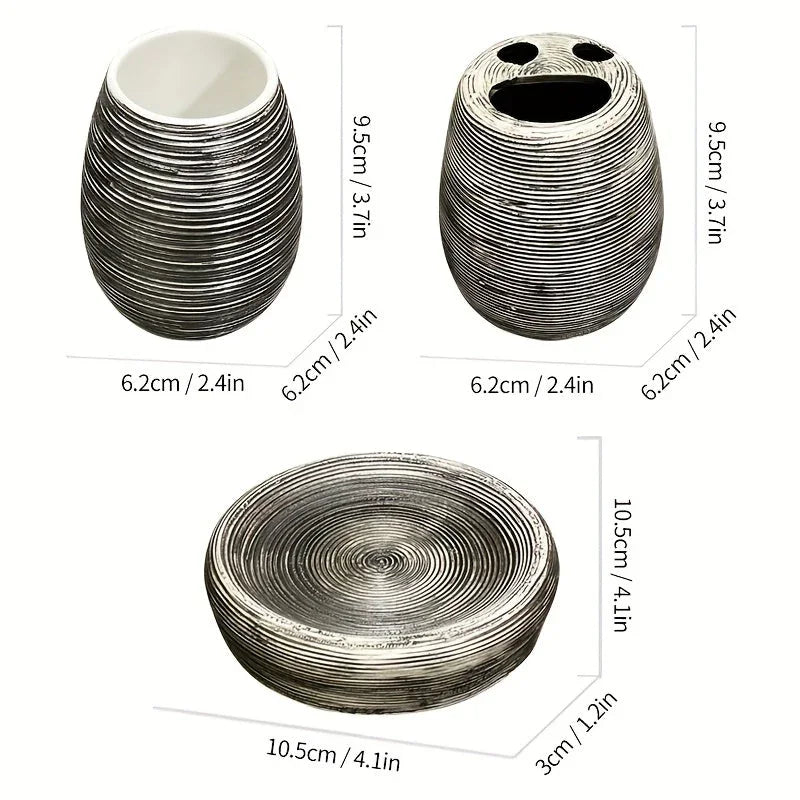 Luxury Bathroom Wash Set of Five with Pull Craft Wash Kit, Divided Bottles, Handmade Retro White Background, Household Bathroom Lotion Bottle, Toothbrush Cup, Mouthwash Cup, Soap Dish, Ceramic Bathroom House Of Avana