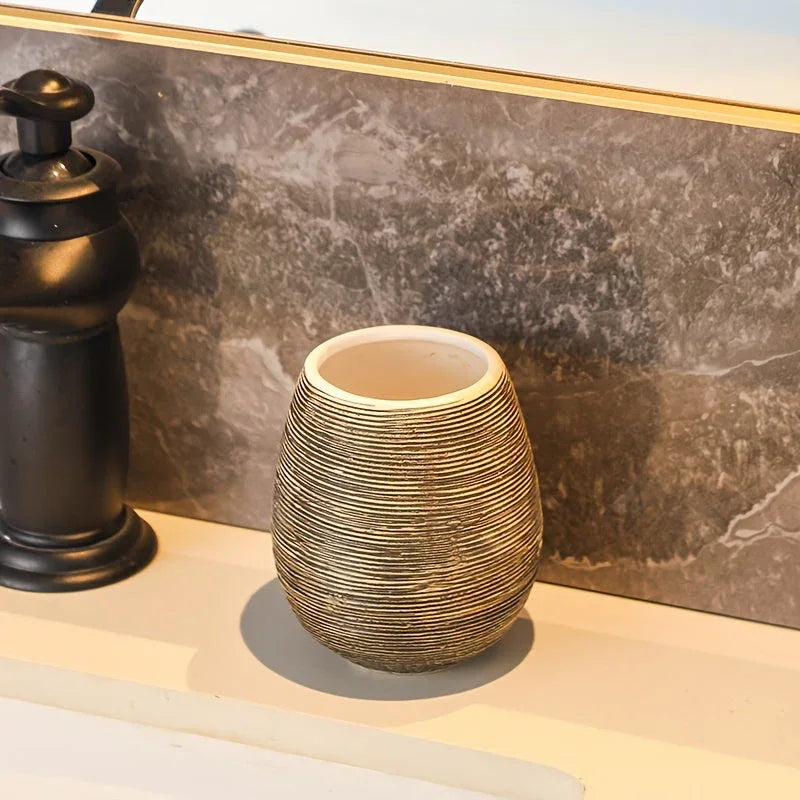 Luxury Bathroom Wash Set of Five with Pull Craft Wash Kit, Divided Bottles, Handmade Retro White Background, Household Bathroom Lotion Bottle, Toothbrush Cup, Mouthwash Cup, Soap Dish, Ceramic Bathroom House Of Avana