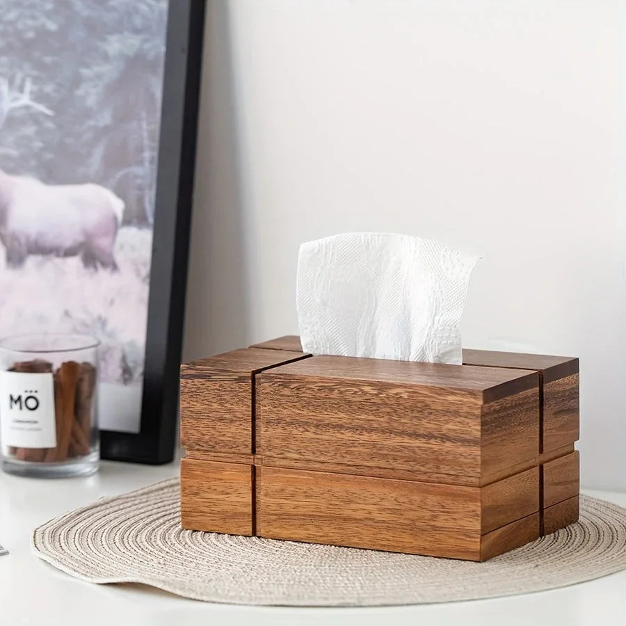 1pc luxury black walnut tissue box, painted square dispenser, durable tissue holder, suitable for living room, bedroom, bathroom House Of Avana