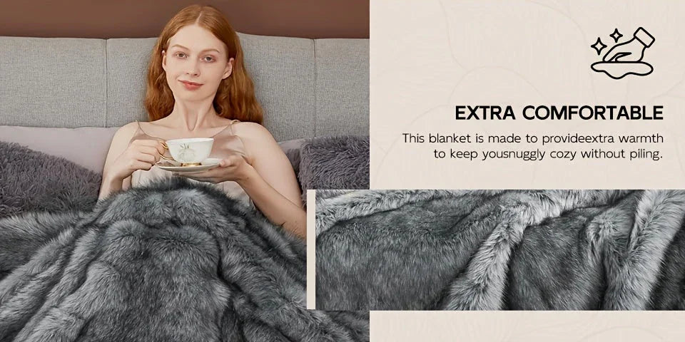 [Luxury Faux Fur Blanket] Super Soft & Reversible Luxury 1000GSM Faux Fur Throw Blanket | 60"x80" Oversized Heavy Weight Cozy Blanket for Bed, Couch, Sofa - Plush Mink Blanket for Living Room, Bedroom - Elegant Winter Warm Fu House Of Avana
