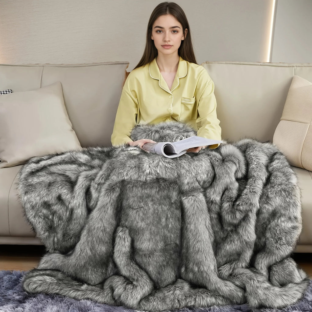 [Luxury Faux Fur Blanket] Super Soft & Reversible Luxury 1000GSM Faux Fur Throw Blanket | 60"x80" Oversized Heavy Weight Cozy Blanket for Bed, Couch, Sofa - Plush Mink Blanket for Living Room, Bedroom - Elegant Winter Warm Fu House Of Avana