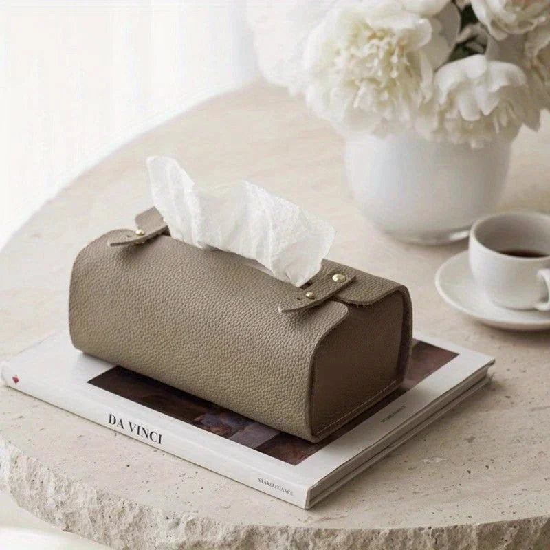 1pc Luxury Faux Leather Tissue Box Holder - Elegant Beige/White/ Brown/, Compact Tabletop Organizer with Open-Top Design, for Living Room, Bathroom, Office, Dining - Durable & Easy-Clean Surface - Ideal Housewarming Gift, Bat House Of Avana
