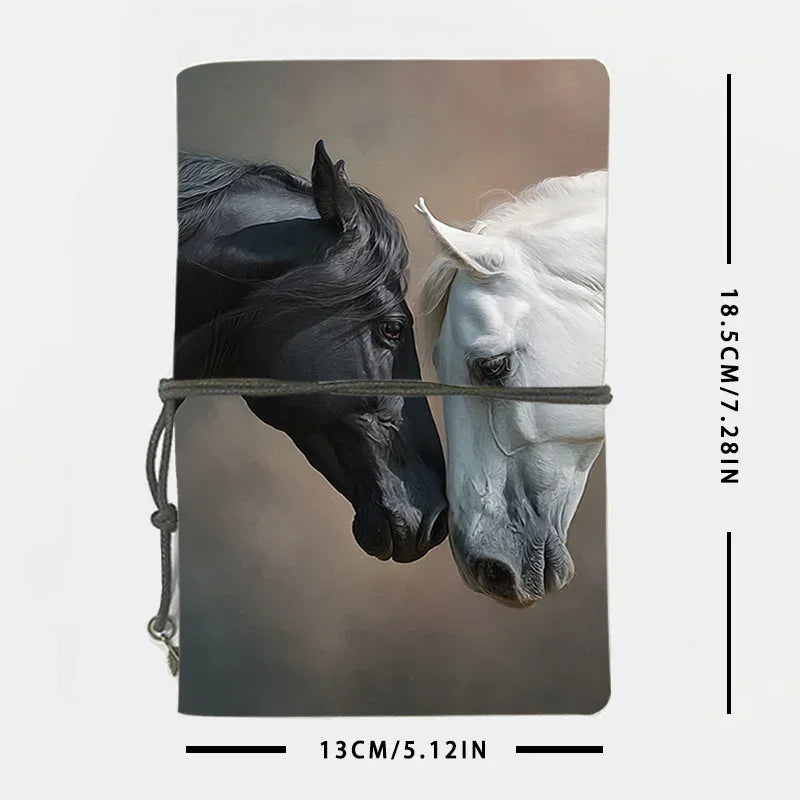 Luxury Leather Notebook - Elegant Horse Design (Black & White Horse Cover) - 160 Page (80 Sheets) Professional Journal with Rounded Corners & Elastic Closure - Ideal for Consultants, Lawyers, Writers - Office Planner, Client