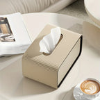 Modern Roman Column Faux Leather Tissue Box Holder - Beige & Brown Luxury Square Tissue Dispenser with Black Lid, Beige Paper Roll Compatible for Bathroom, Living Room, Office - Decorative Storage Organizer (Gift-Worthy Desig House Of Avana