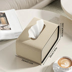 Modern Roman Column Faux Leather Tissue Box Holder - Beige & Brown Luxury Square Tissue Dispenser with Black Lid, Beige Paper Roll Compatible for Bathroom, Living Room, Office - Decorative Storage Organizer (Gift-Worthy Desig House Of Avana