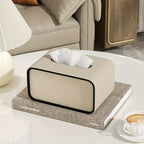 Modern Roman Column Faux Leather Tissue Box Holder - Beige & Brown Luxury Square Tissue Dispenser with Black Lid, Beige Paper Roll Compatible for Bathroom, Living Room, Office - Decorative Storage Organizer (Gift-Worthy Desig House Of Avana