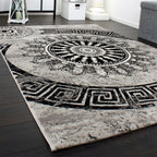 Living Room Rug, Mandala Design, Short-Pile With Oriental Pattern And Marble Look RugYourHome