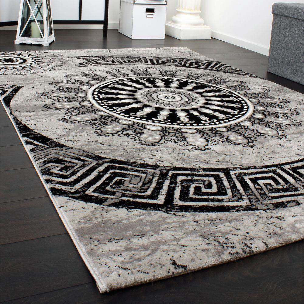 Living Room Rug, Mandala Design, Short-Pile With Oriental Pattern And Marble Look RugYourHome