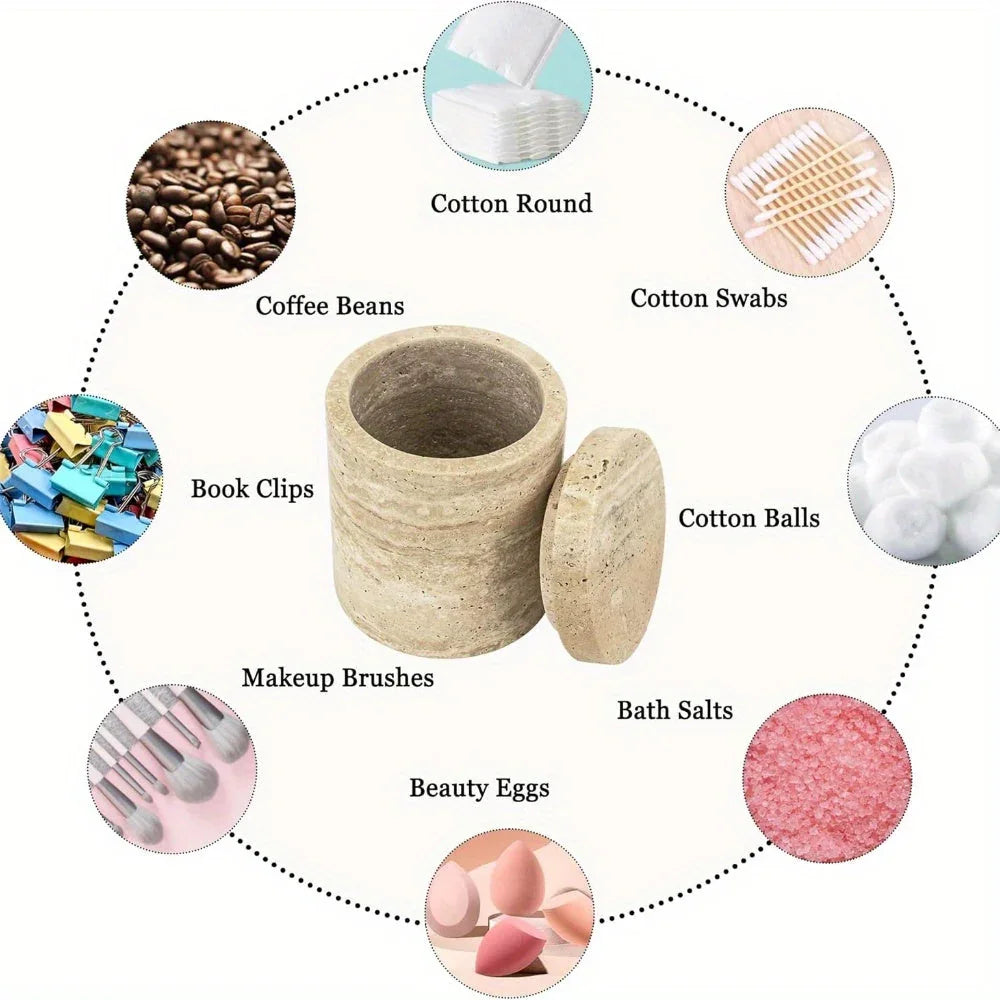 Luxury Marble Organizer Canister - Handcrafted Round Stone Container for Vanity, Office | Gift Set with Lid for Makeup Brushes & Coffee Lovers House Of Avana