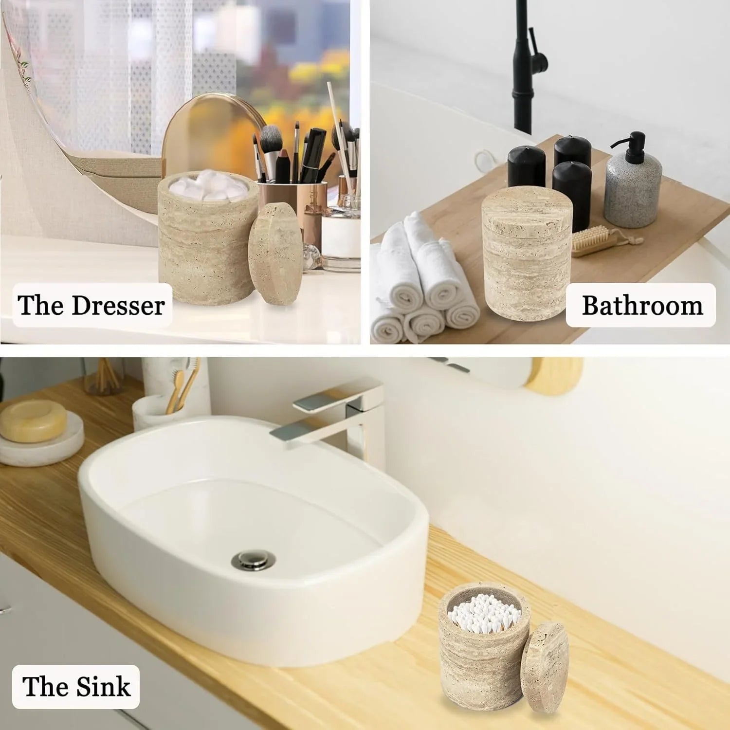 Luxury Marble Organizer Canister - Handcrafted Round Stone Container for Vanity, Office | Gift Set with Lid for Makeup Brushes & Coffee Lovers House Of Avana