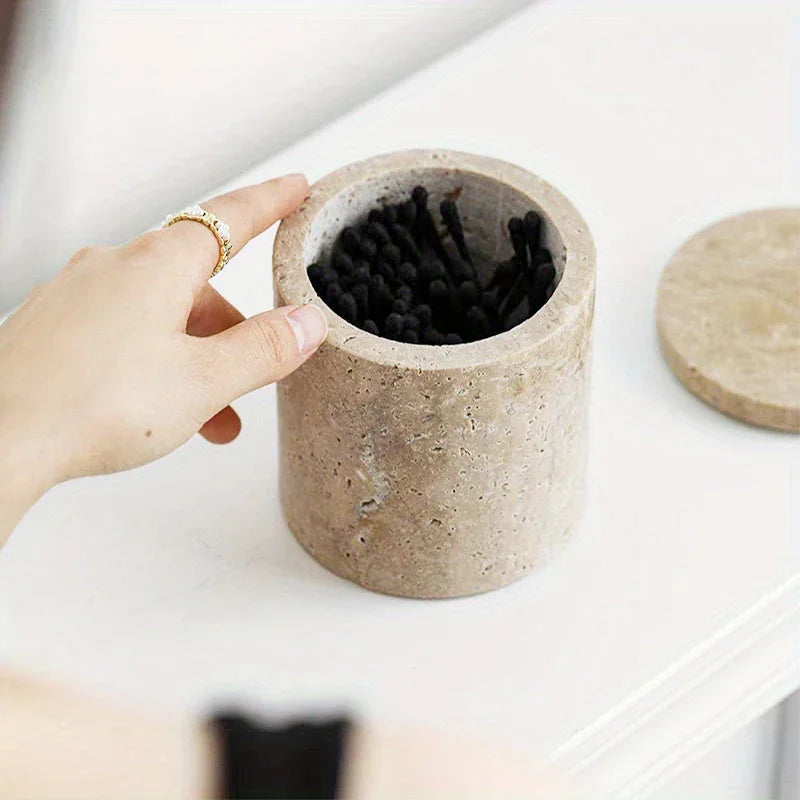 Luxury Marble Organizer Canister - Handcrafted Round Stone Container for Vanity, Office | Gift Set with Lid for Makeup Brushes & Coffee Lovers House Of Avana