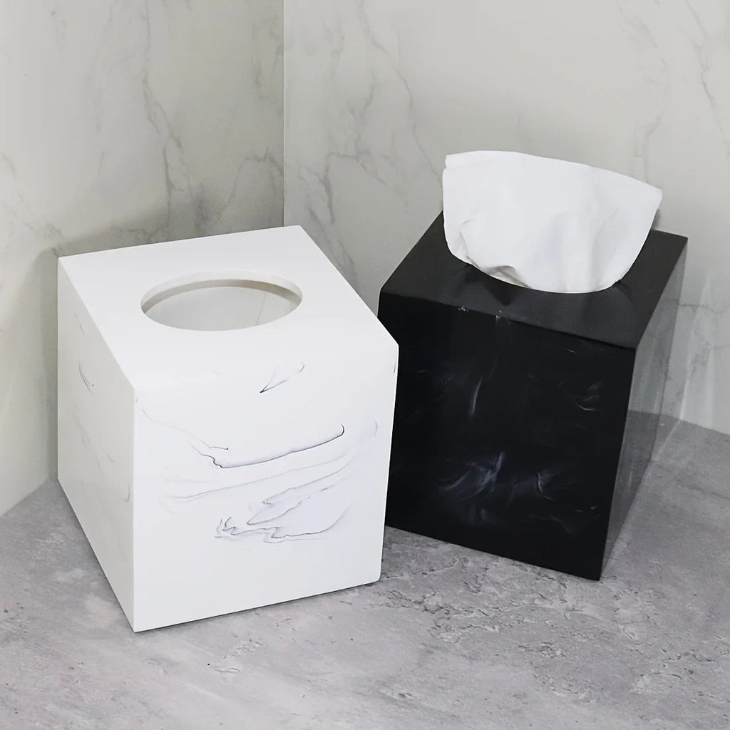 Resin Marble Pattern Tissue Box, Suitable for Hand Towels, Toilet Paper Rolls, etc., Can Be Placed in Bathroom, Living Room, Vanity Square Tissue Holder, Black Imitation Marble, White Imitation Marble House Of Avana