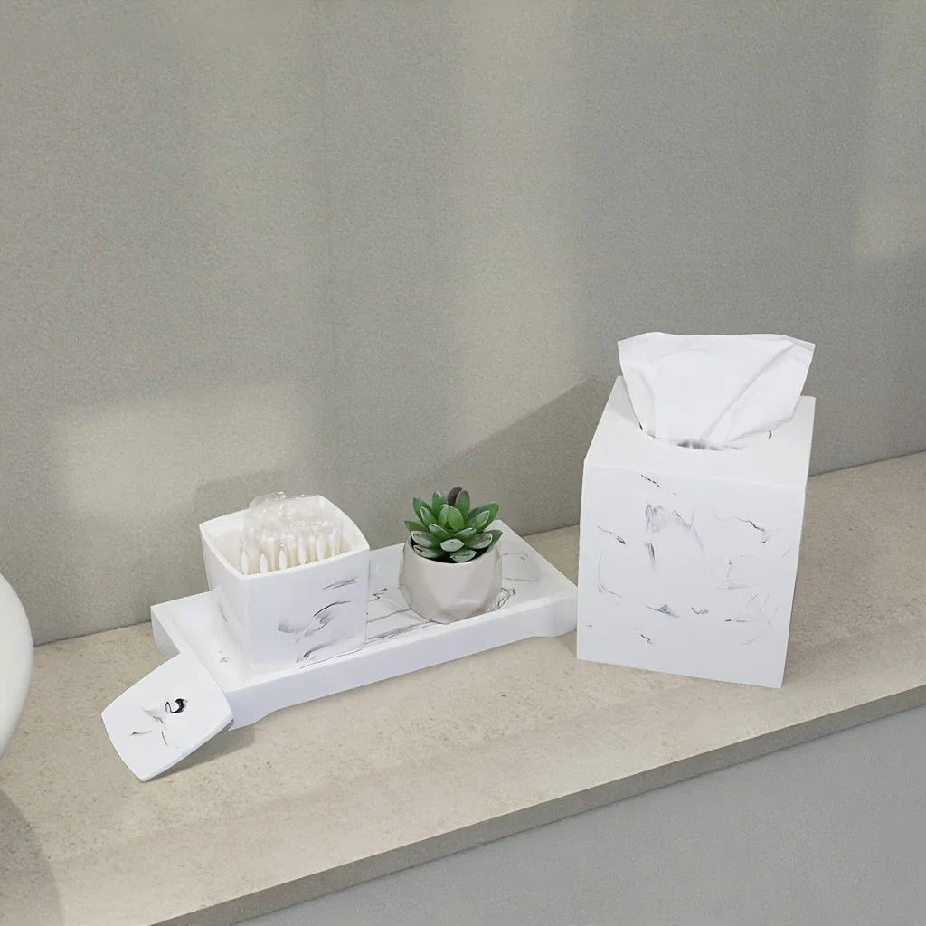 Resin Marble Pattern Tissue Box, Suitable for Hand Towels, Toilet Paper Rolls, etc., Can Be Placed in Bathroom, Living Room, Vanity Square Tissue Holder, Black Imitation Marble, White Imitation Marble House Of Avana