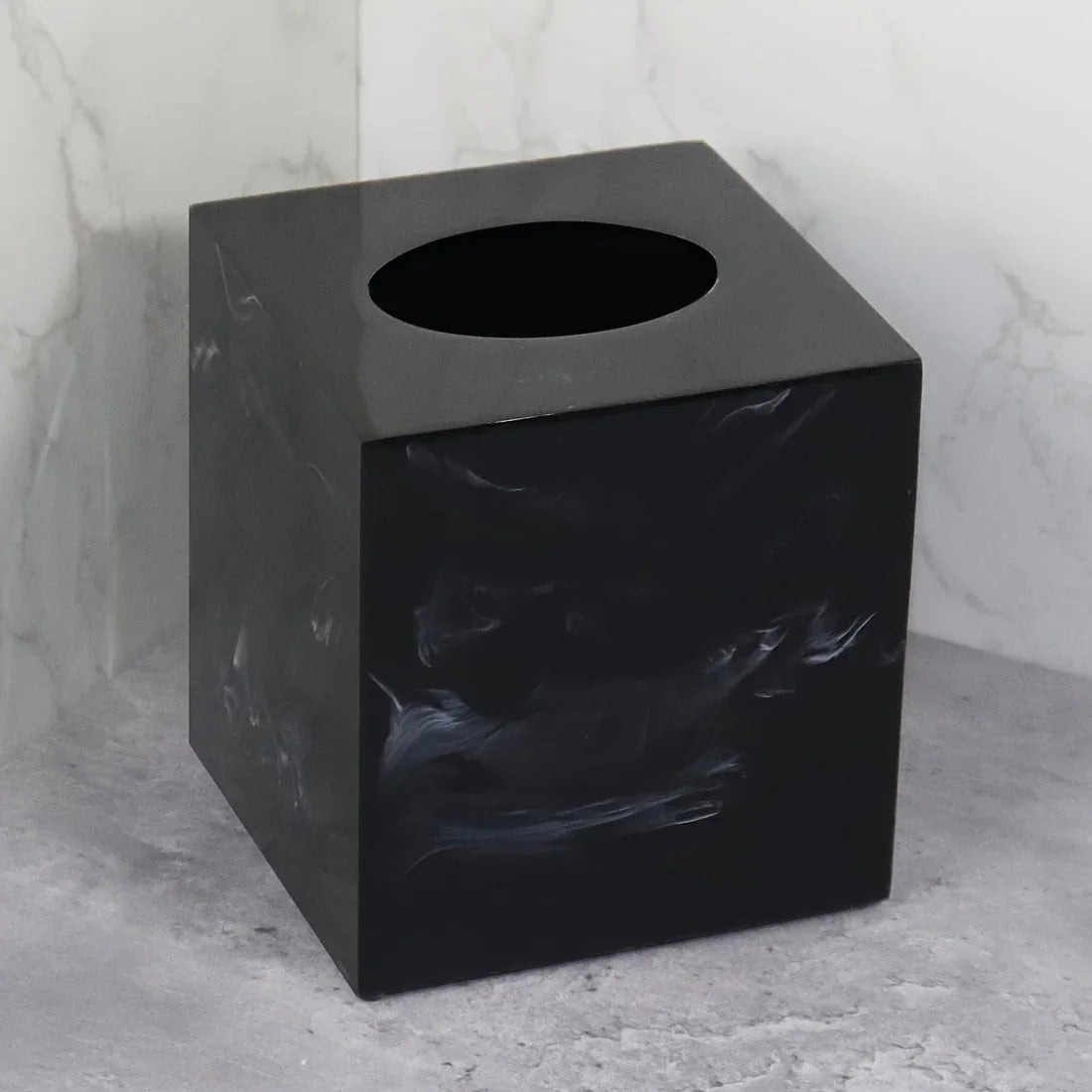 Resin Marble Pattern Tissue Box, Suitable for Hand Towels, Toilet Paper Rolls, etc., Can Be Placed in Bathroom, Living Room, Vanity Square Tissue Holder, Black Imitation Marble, White Imitation Marble House Of Avana