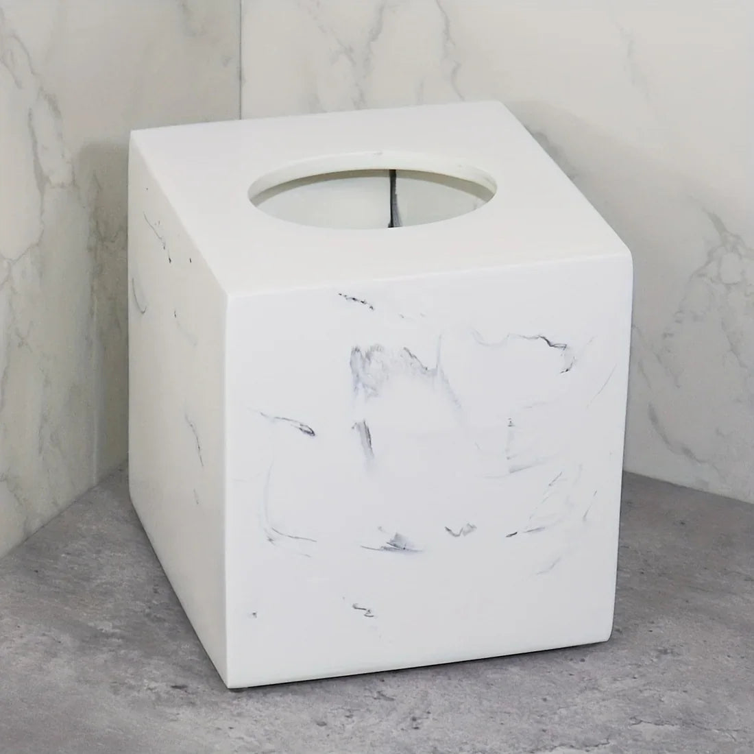 Resin Marble Pattern Tissue Box, Suitable for Hand Towels, Toilet Paper Rolls, etc., Can Be Placed in Bathroom, Living Room, Vanity Square Tissue Holder, Black Imitation Marble, White Imitation Marble House Of Avana