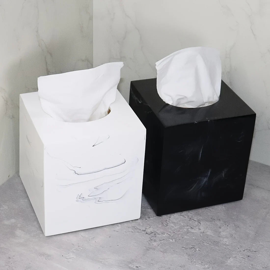 Resin Marble Pattern Tissue Box, Suitable for Hand Towels, Toilet Paper Rolls, etc., Can Be Placed in Bathroom, Living Room, Vanity Square Tissue Holder, Black Imitation Marble, White Imitation Marble House Of Avana