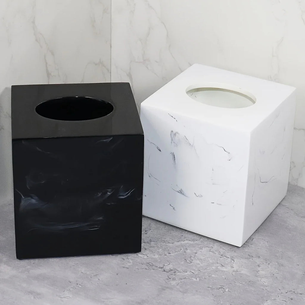 Resin Marble Pattern Tissue Box, Suitable for Hand Towels, Toilet Paper Rolls, etc., Can Be Placed in Bathroom, Living Room, Vanity Square Tissue Holder, Black Imitation Marble, White Imitation Marble House Of Avana