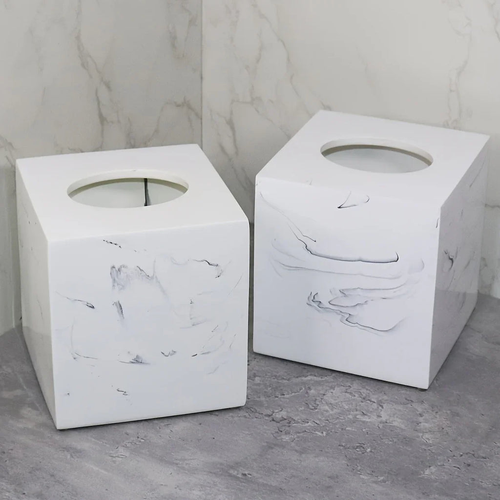 Resin Marble Pattern Tissue Box, Suitable for Hand Towels, Toilet Paper Rolls, etc., Can Be Placed in Bathroom, Living Room, Vanity Square Tissue Holder, Black Imitation Marble, White Imitation Marble House Of Avana
