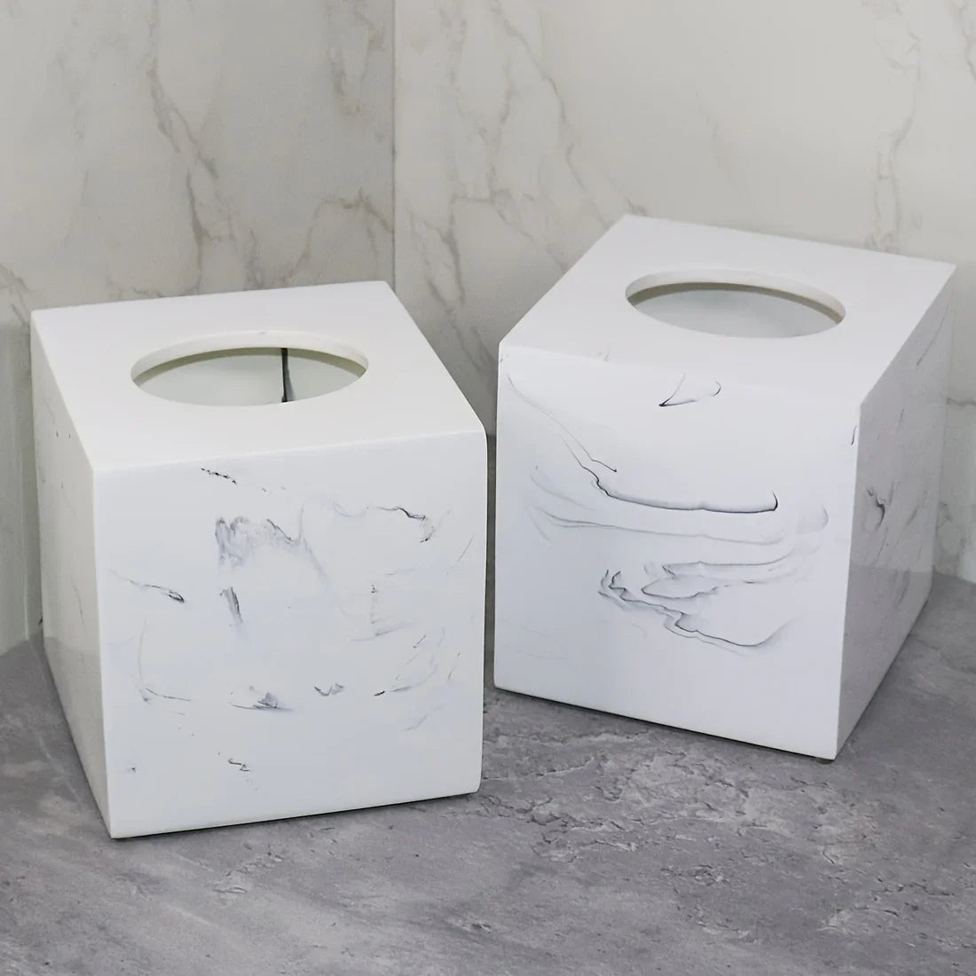 Resin Marble Pattern Tissue Box, Suitable for Hand Towels, Toilet Paper Rolls, etc., Can Be Placed in Bathroom, Living Room, Vanity Square Tissue Holder, Black Imitation Marble, White Imitation Marble House Of Avana
