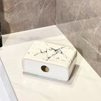 Luxury Marble Texture Ceramic 3-Slot Bathroom Organizer with Golden Veining - Black, White, Grey, Navy Blue & Golden Marble Finish - Rustproof Base & Rounded Edges, Modern Countertop Storage Set for Toothbrushes, Toothpaste, House Of Avana