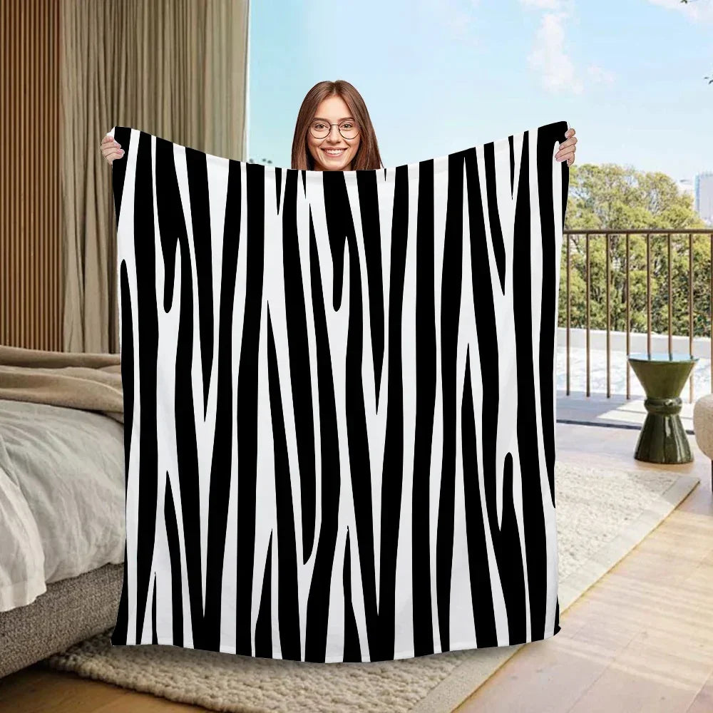 Zebra Stripes Nap Blanket for Sofas Custom Blankets and Throws Fluffy Plaid Microfiber Bedding Home Interior Bed Throw Knee Soft - House Of Avana
