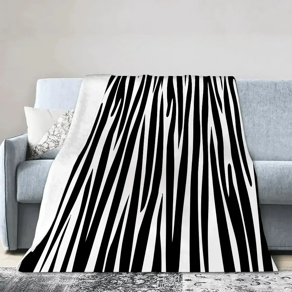 Zebra Stripes Nap Blanket for Sofas Custom Blankets and Throws Fluffy Plaid Microfiber Bedding Home Interior Bed Throw Knee Soft - House Of Avana