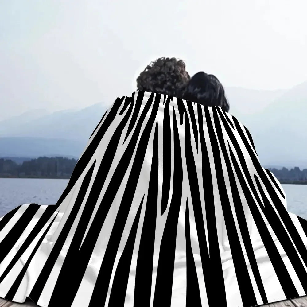 Zebra Stripes Nap Blanket for Sofas Custom Blankets and Throws Fluffy Plaid Microfiber Bedding Home Interior Bed Throw Knee Soft - House Of Avana