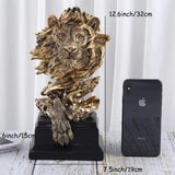 Lion King Statue - Golden Sandstone King of Beasts Figurine, Dynamic Pose with Fierce Expression, Ideal for Home & Study Decor, Great Collectible Gift, Lion Wall Decor - House Of Avana