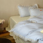 Mabel Lace Double Gauze Striped Bedding Set / Blue Ever Lasting