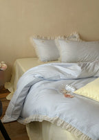 Mabel Lace Double Gauze Striped Bedding Set / Blue Ever Lasting