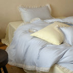 Mabel Lace Double Gauze Striped Bedding Set / Blue Ever Lasting