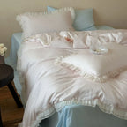 Mabel Lace Double Gauze Striped Bedding Set / Pink Ever Lasting