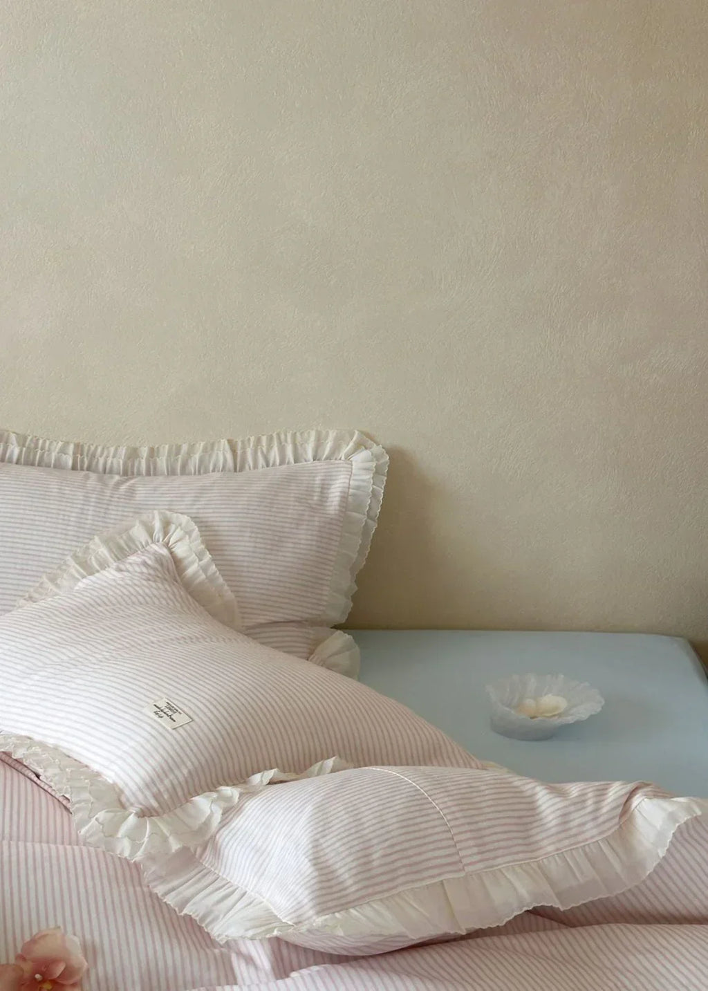 Mabel Lace Double Gauze Striped Bedding Set / Pink Ever Lasting