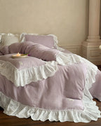 Macaroon French Lace Ruffled Bedding Set / Cream Ever Lasting