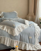 Macaroon French Lace Ruffled Bedding Set / Cream Ever Lasting