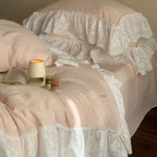 Macaroon French Lace Ruffled Bedding Set / Cream Ever Lasting