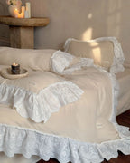 Macaroon French Lace Ruffled Bedding Set / Cream Ever Lasting