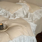 Macaroon French Lace Ruffled Bedding Set / Cream Ever Lasting