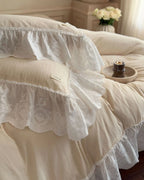 Macaroon French Lace Ruffled Bedding Set / Cream Ever Lasting