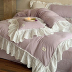 Macaroon French Lace Ruffled Bedding Set / Cream Ever Lasting