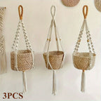 [Macrame Plant Hangers] 3pcs Macrame Plant Hangers - Bohemian Handwoven Holders with Tassels, Decorative Hanging Baskets, Ideal for Balcony/Living Room/Garden, Great Housewarming Gifts (Not Include Pots)