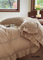 Madeleine Lace Double Gauze Ruffle Bedding Set / Brown Ever Lasting