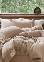 Madeleine Lace Double Gauze Ruffle Bedding Set / Brown Ever Lasting