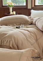 Madeleine Lace Double Gauze Ruffle Bedding Set / Brown Ever Lasting