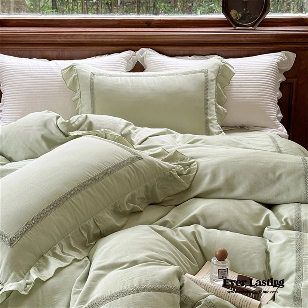 Madeleine Lace Double Gauze Ruffle Bedding Set / Brown Ever Lasting