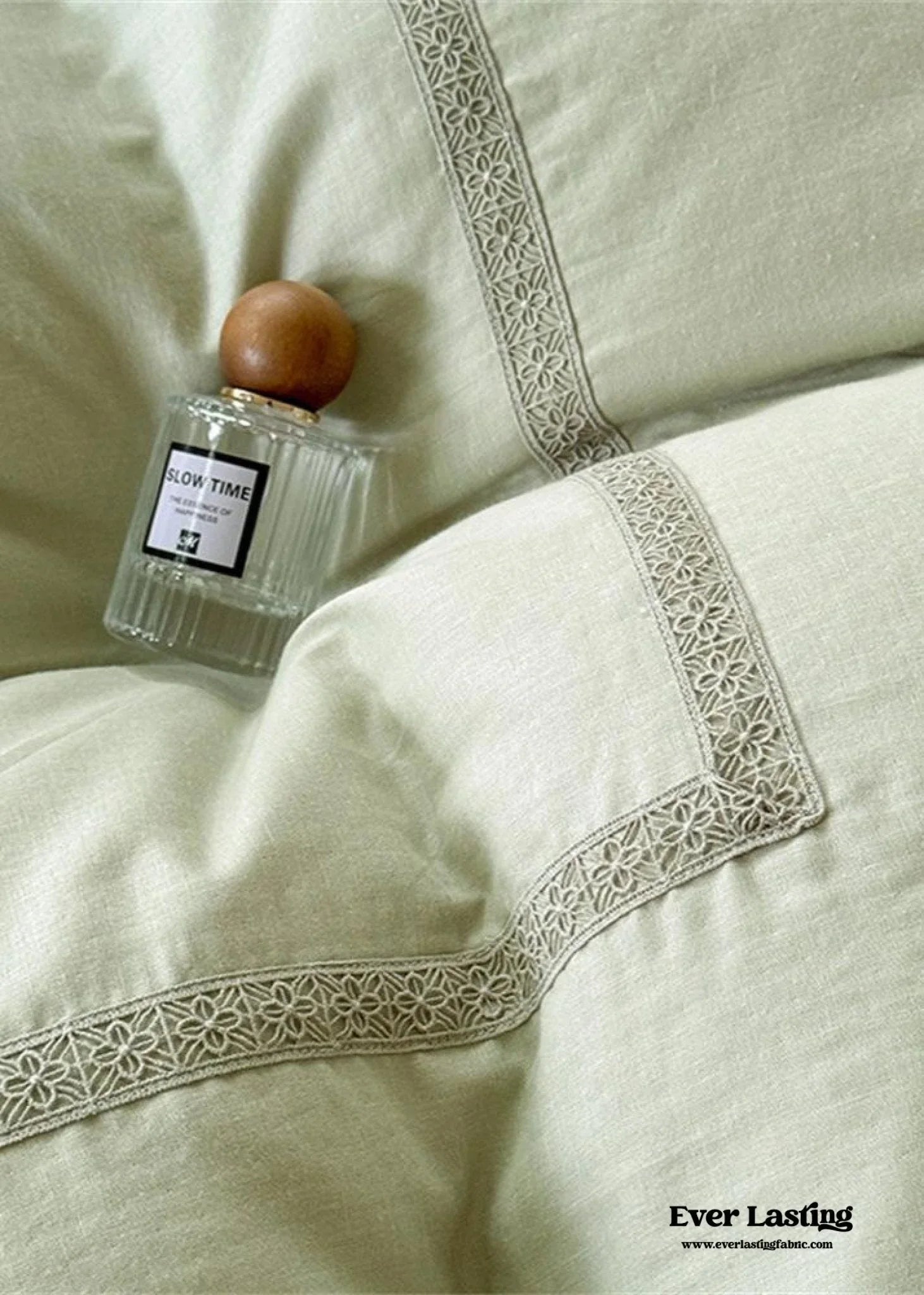 Madeleine Lace Double Gauze Ruffle Bedding Set / Brown Ever Lasting