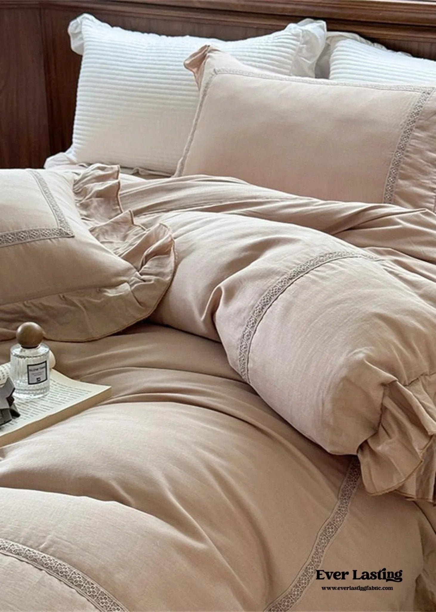 Madeleine Lace Double Gauze Ruffle Bedding Set / Brown Ever Lasting