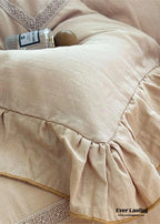 Madeleine Lace Double Gauze Ruffle Bedding Set / Brown Ever Lasting