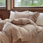 Madeleine Lace Double Gauze Ruffle Bedding Set / Brown Ever Lasting