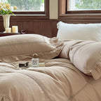 Madeleine Lace Double Gauze Ruffle Bedding Set / Brown Ever Lasting